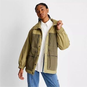 Size L Vintage Future Collective Women's Button Up Quilted Two-Tone Jacket